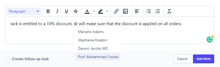 Add New Record Note With Mention