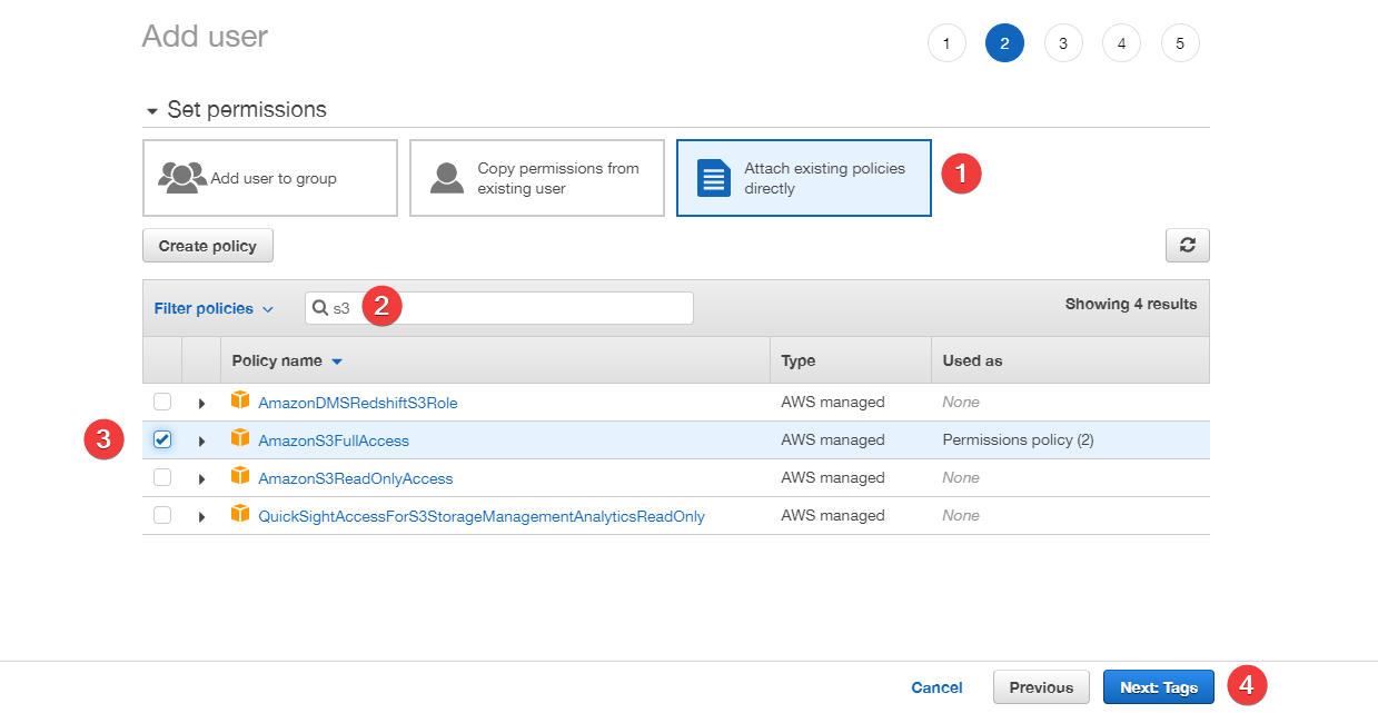 AWS SIM User Attach S3 Policy