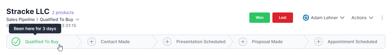 Deal Been in Stage Tracking