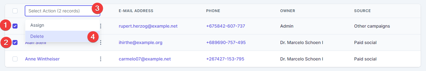 Delete Records via Table Actions