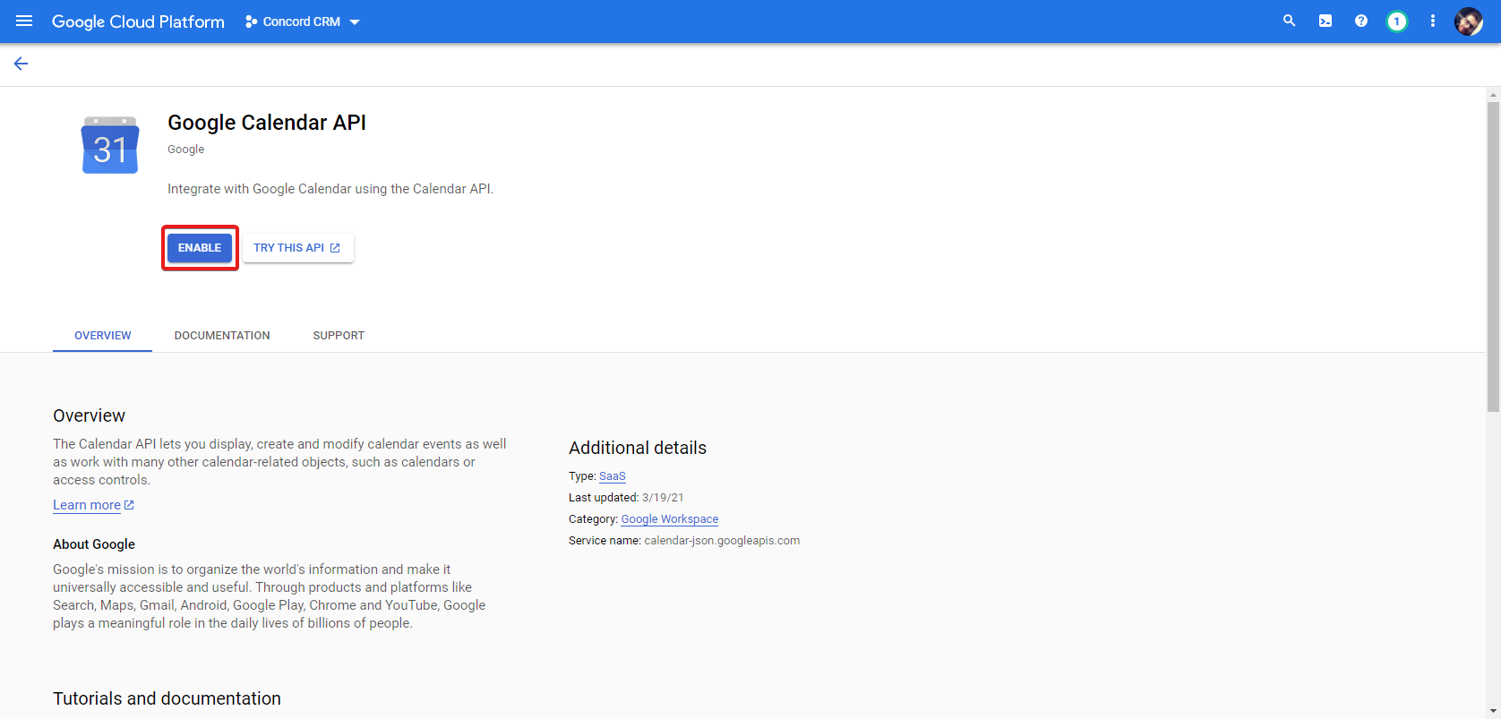 Google Console Enable Calendar API