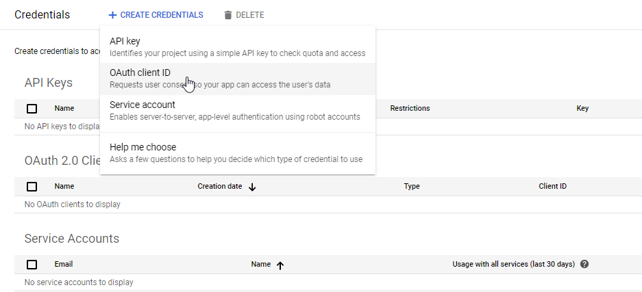 Google Console Project Create OAuth Client ID
