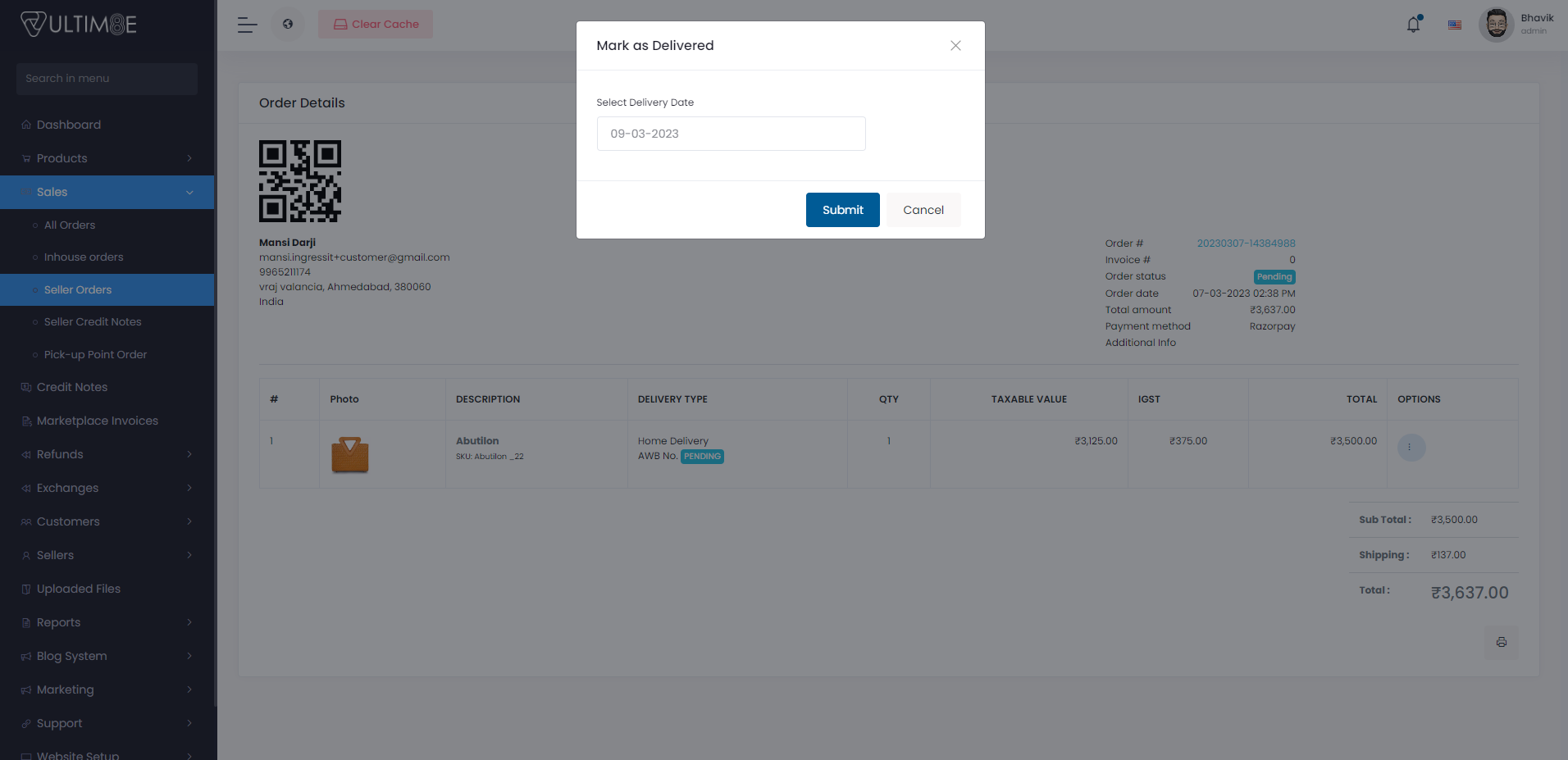 Mark as Delivered Form