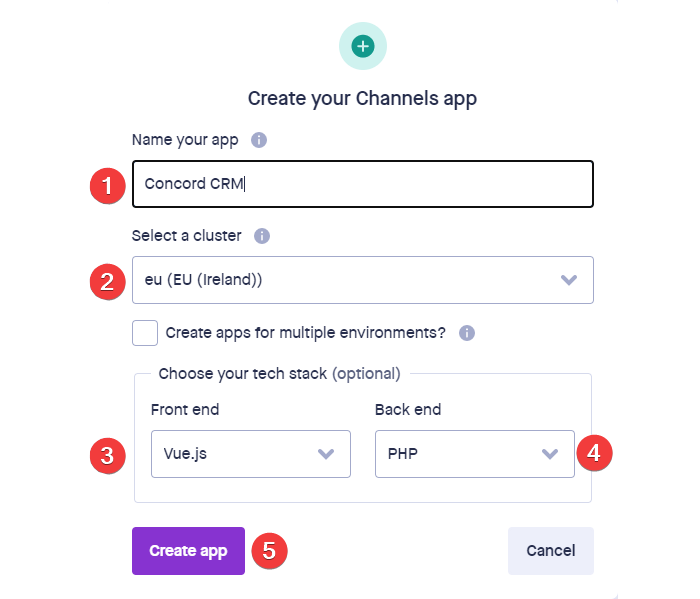 Pusher Create App Dashboard