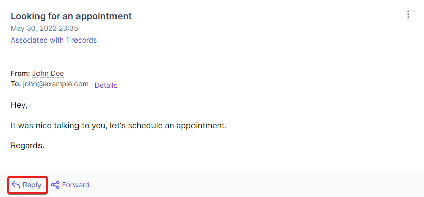 Reply To Email Via Record Profile