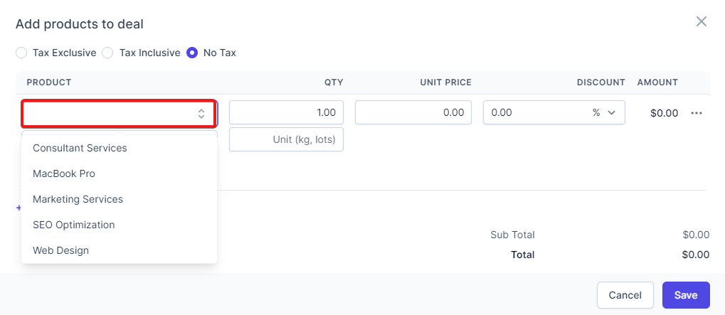 Add Products to Deal