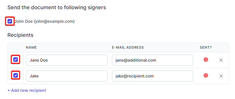 Select Document Recipients