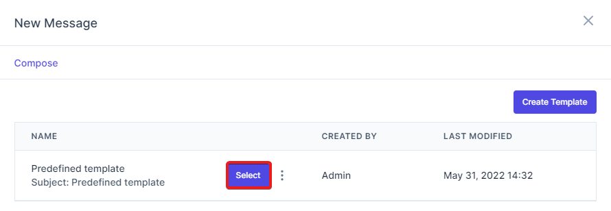 Select Predefined Email Template